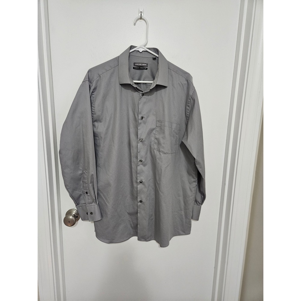 Geoffrey Beene Mens Grey Classic Fit Wrinkle Free Dress Shirt 17 32/33